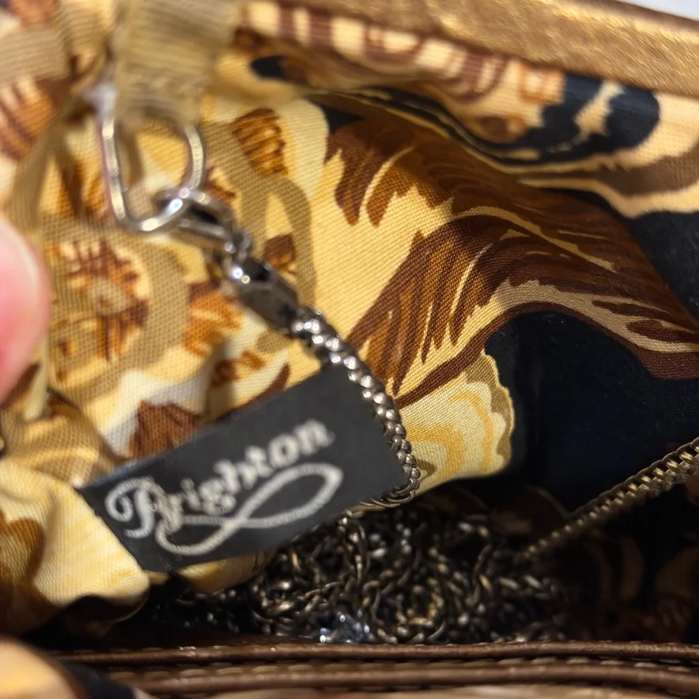 Brighton Bronze Leather Rose Embossed Clutch/Shoulder w kiss lock - Picture 6 of 7